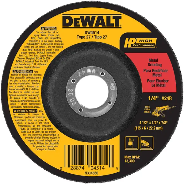 DEWALT 4-1/2x1/4 HP Metal Grinding Wheel