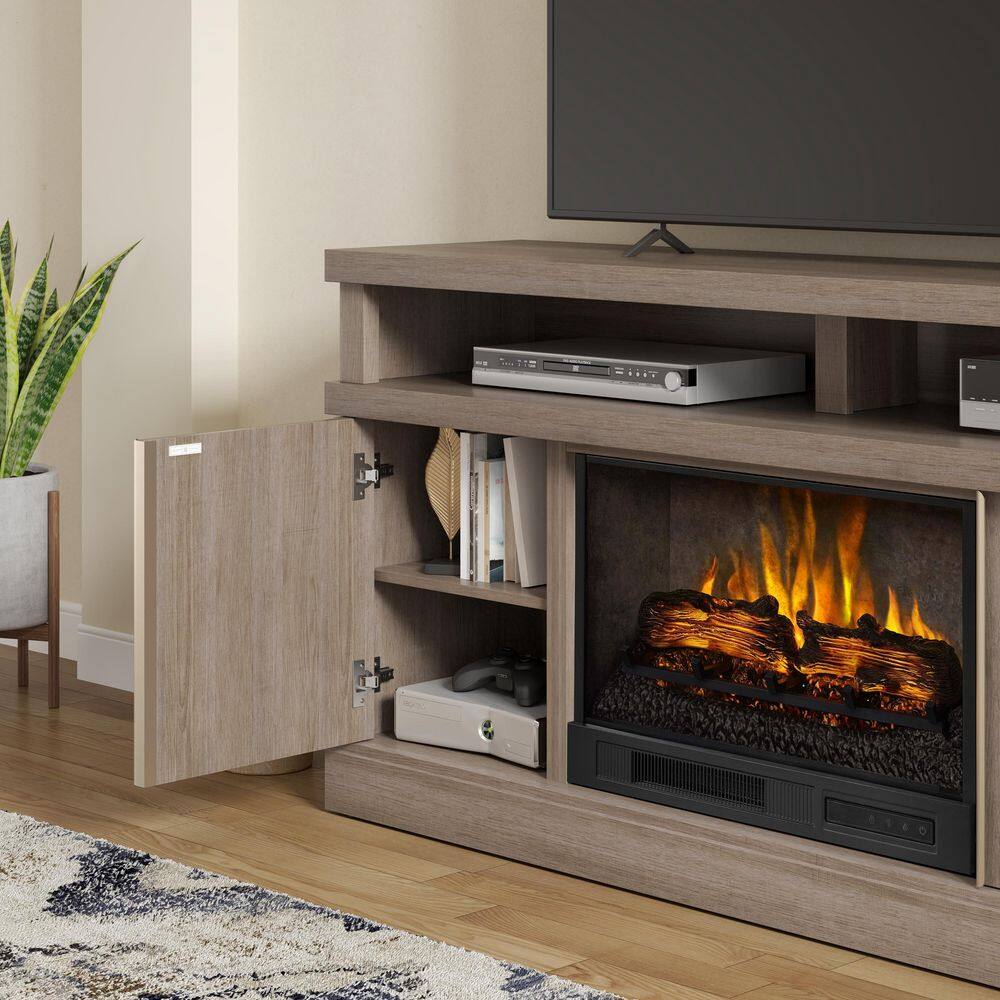 SCOTT LIVING MEYERSON 60 in. Freestanding Media Console Wooden Electric Fireplace in Natural Camel Ash Grain HDSLFP60L-2B