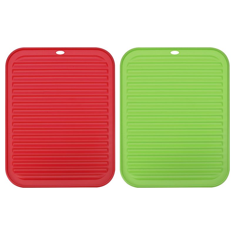 2 Pcs 12 x 9 Sink Drain Pad Silicone Dish Drying Mat Set