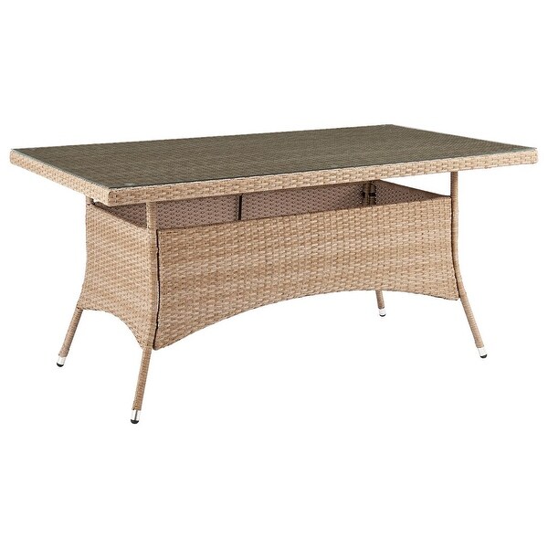 Manhattan Comfort Genoa Natural Patio Dining Table with Glass Top