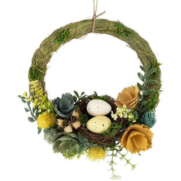 Easter Egg And Bird Nest Wreath With Wooden Flowers