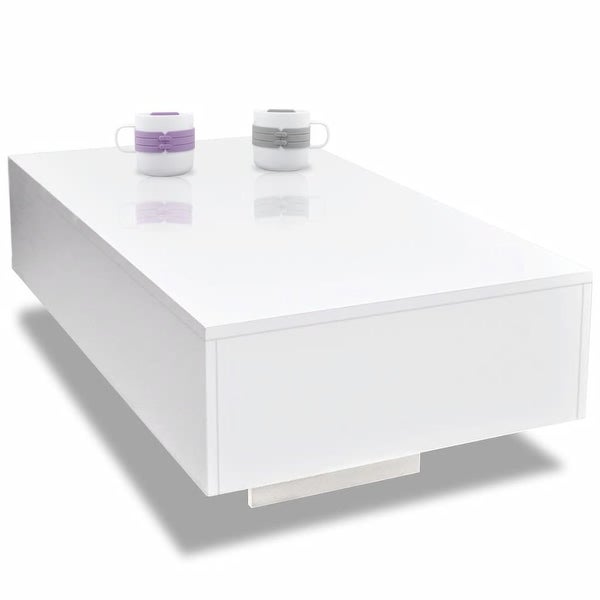 High Gloss White Coffee Table， Rectangular Coffee Table Living Room Table Center Table - as picture