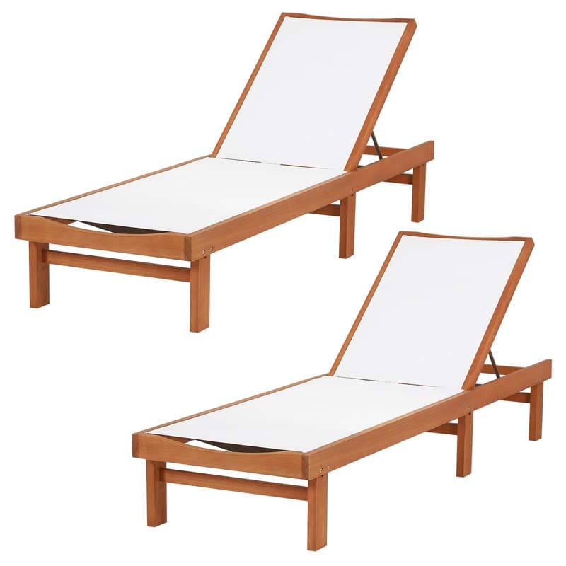 5-Position Wood Outdoor Patio Chaise Lounge Chair Pool Sun Lounger with Breathable Fabric