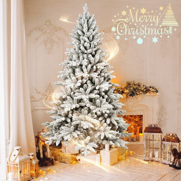 5ft PE/PVC Prelit Artificial Christmas Flocked Tree Flocked Automatic Tree Environmentally Friendly Fireproof，White Green