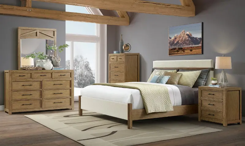 Bozeman Off-White and Brown 4 Piece King Bedroom Set