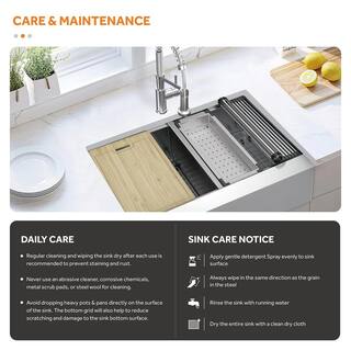 Glacier Bay Zero Radius FarmhouseApron-Front 16G Stainless Steel 36 in. Double Bowl Workstation Kitchen Sink Spring Neck Faucet FSU1ZAS3621A0SA