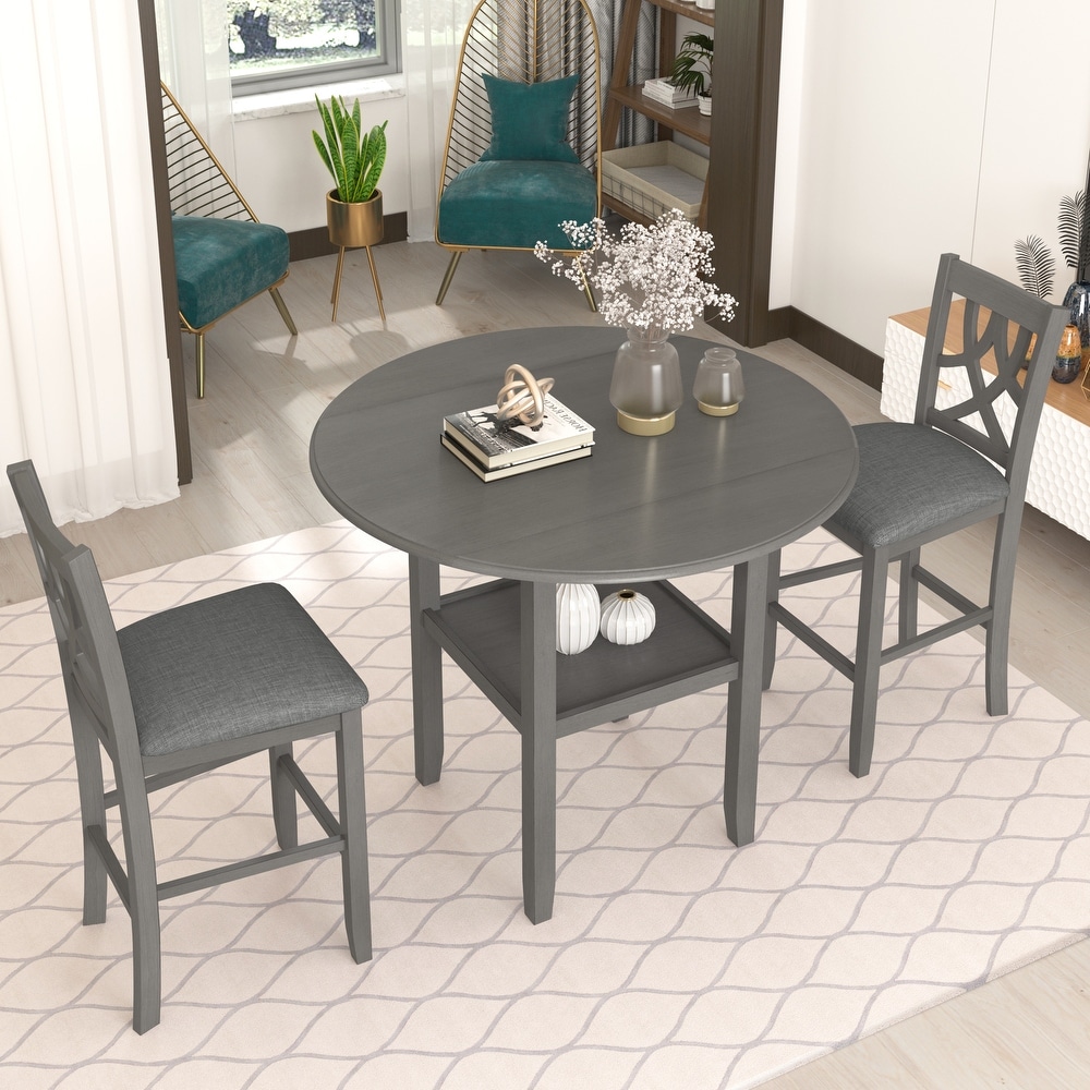 Round 3 Piece Counter Height Dining Sets w/Drop Leaf Table   Chairs