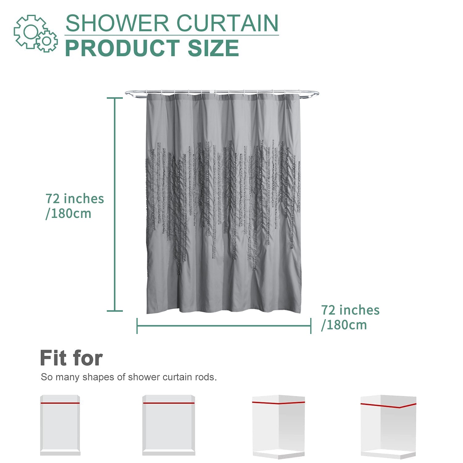 HIG Luxurious Gray and White Farmhouse Unique Pleated Cloth Fabric Shower Curtain 72x72 Extra Long Bathroom Curtain