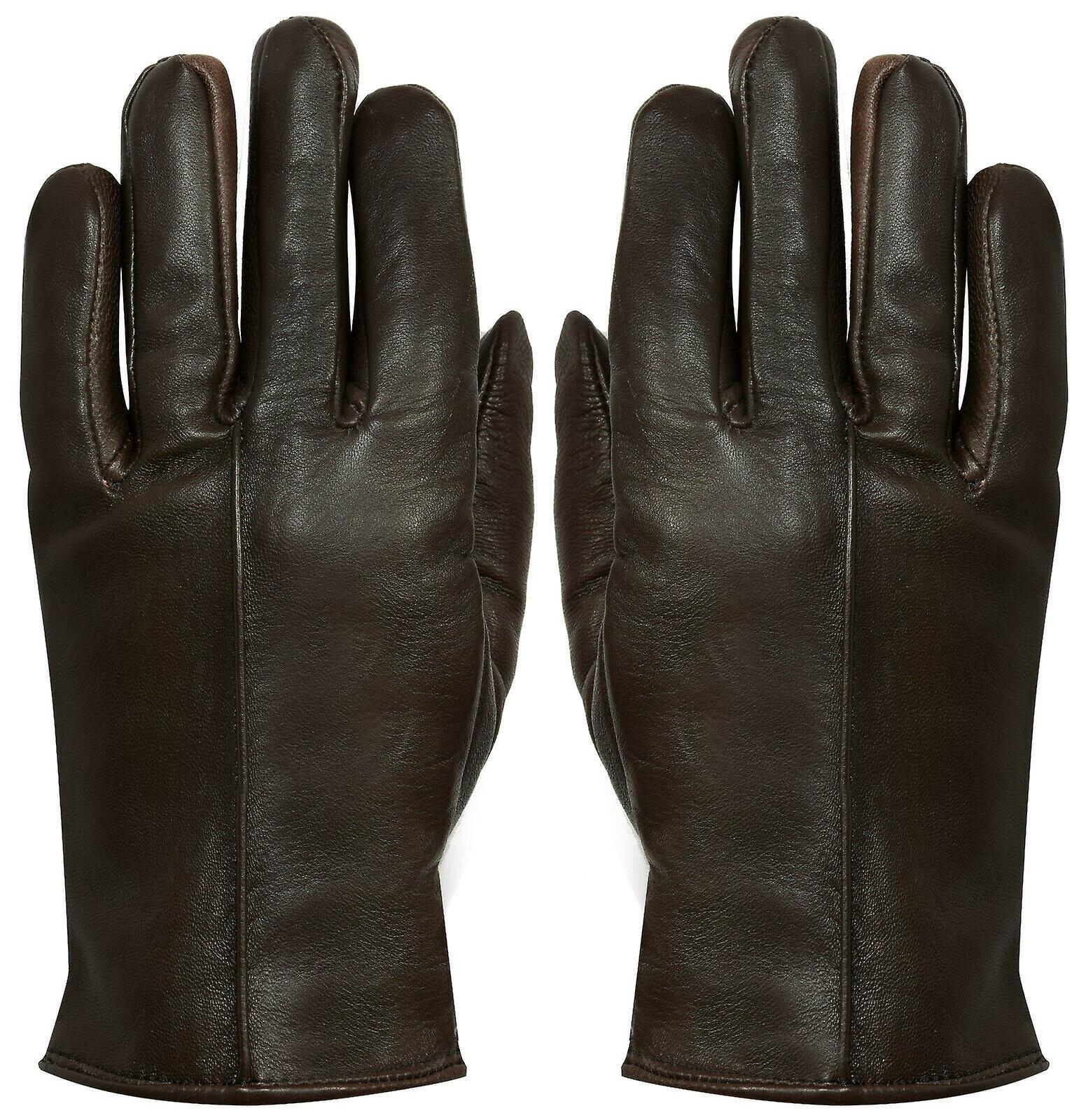 Womens Brown Leather Thermal Lined driving fitted Gloves