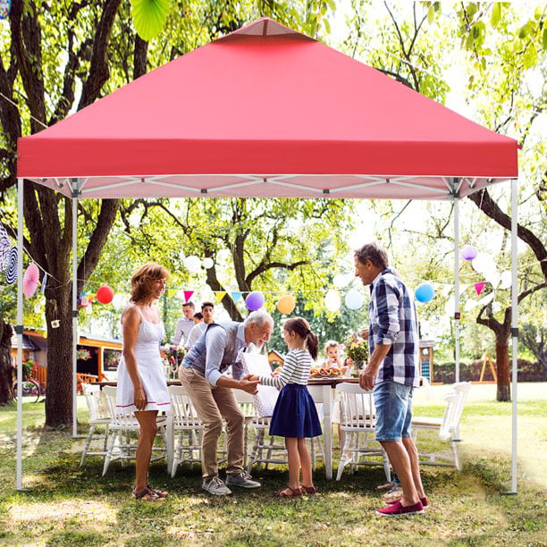 Outdoor Basic 10' x 10' Pop up Canopy Tent Outside Canopy, One Push Tent Canopy with Wheeled Carry Bag, Extra 8 Stakes and 4 Ropes, Red