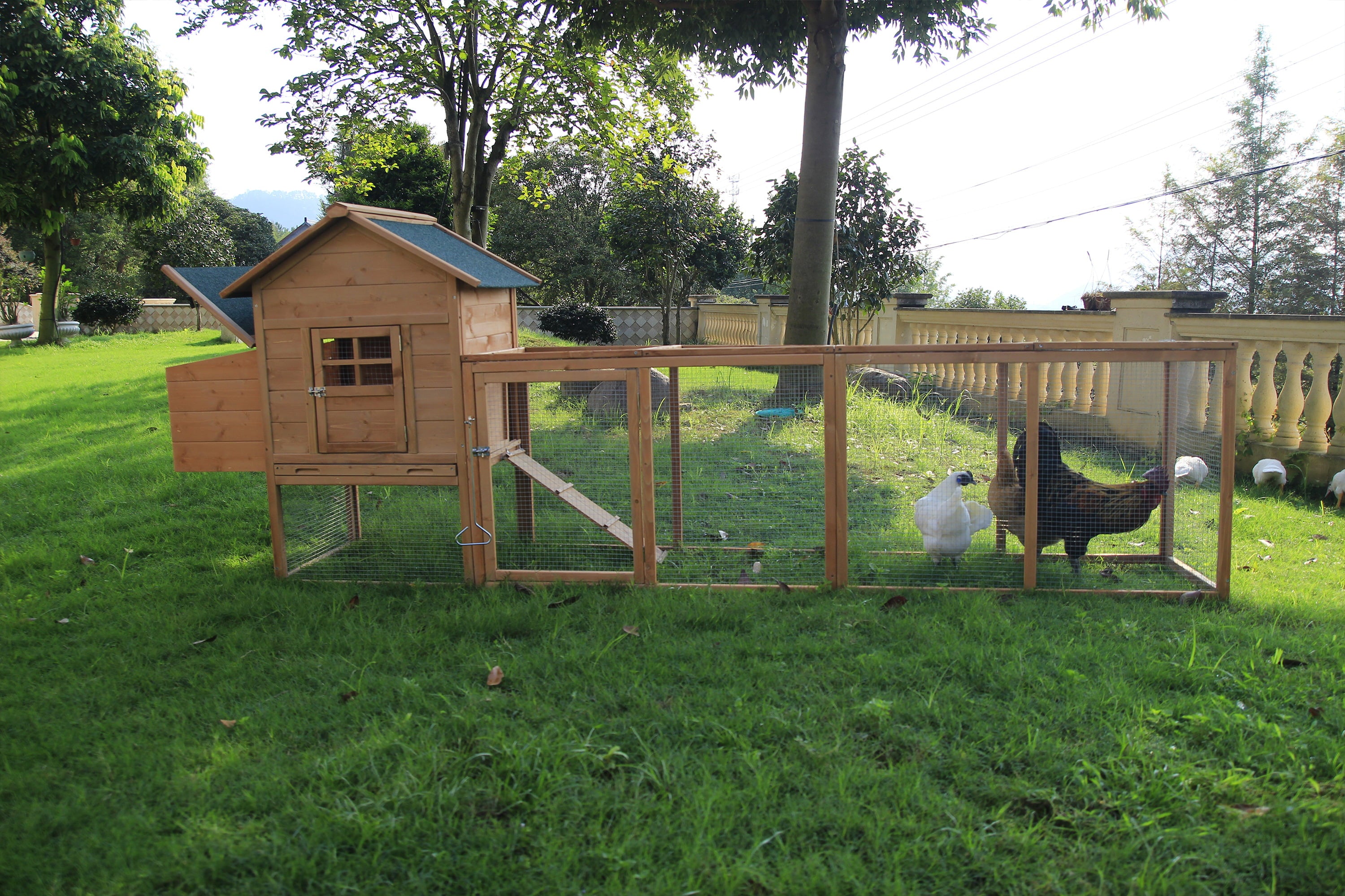 120'' Chicken Coop for 2-6 Chickens Outdoor Wooden Rabbit Hutch Hen Poultry Pet House with Chicken Run Cage， Egg Box and Waterproof Roof Garden Backyard