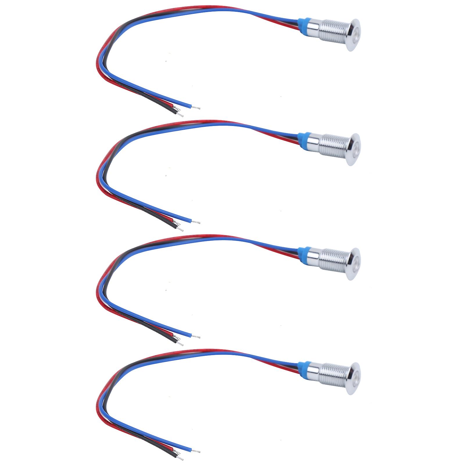 4 Set LED Indicator Light Signal 2Color Common Anode Waterproof Metal 8mm 220V(Red Blue )