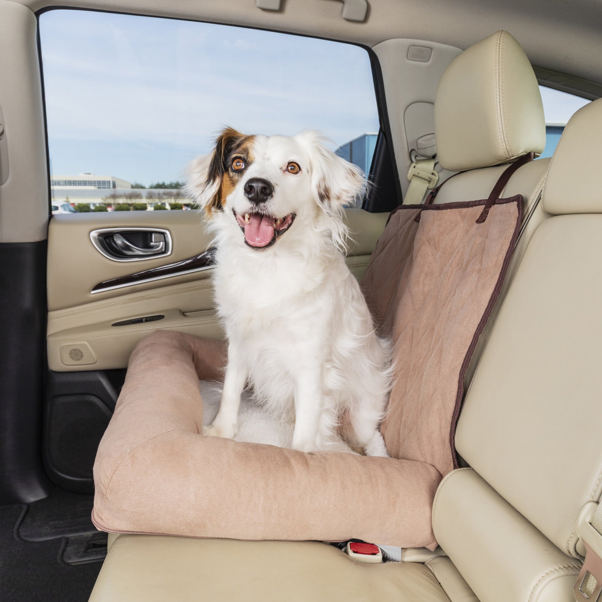 PetSafe Happy Ride Car Bed for Dogs up to 30lbs， Pet Bed and Bucket Seat Cover Combo， Brown