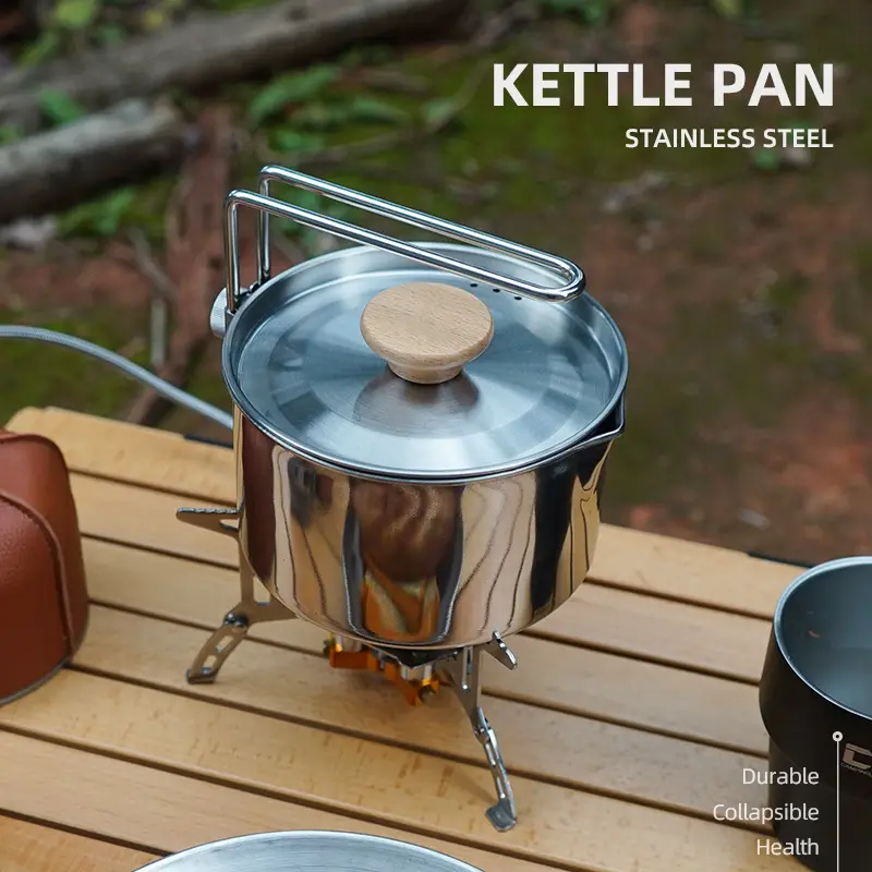 Outdoor camping 304 stainless steel kettle Hiking portable folding fishing multi function camping pot