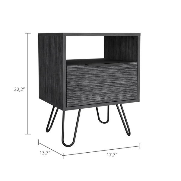 Augusta Nightstand with Drawer， Shelf， and Hairpin Legs - - 35438915