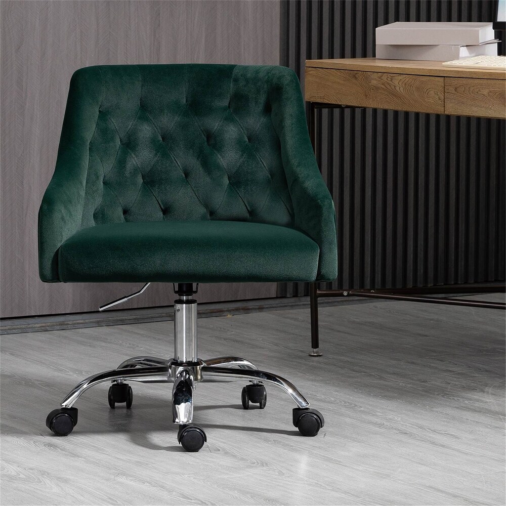 Velvet Office Chair Height Adjustable Swivel Upholstered Chair Wheels