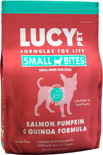 Lucy Pet Products Salmon， Pumpkin and Quinoa Small Bites Dog Food， 4.5-lbs bag