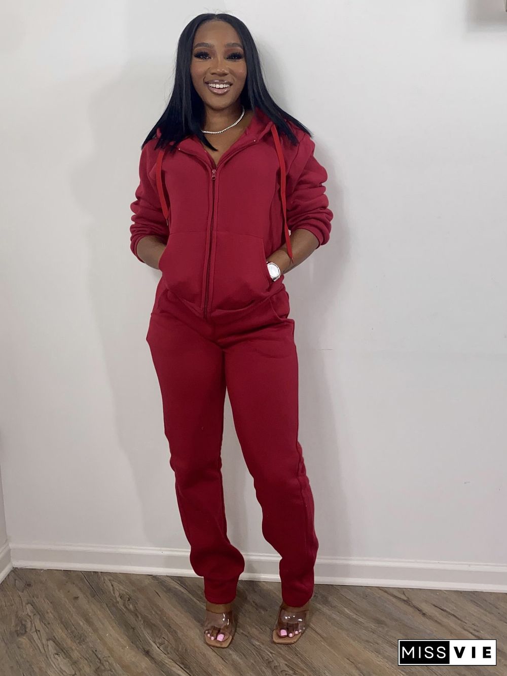 Pure Color Sweatshirt Sports And Leisure Two-piece Suit