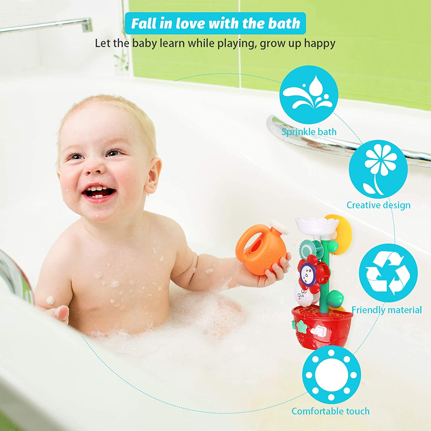 Flower Bath Toys Bathtub Toys for Toddlers Babies Kids 2 3 4 Year Old Girls Boys Gifts with 1 Mini Sprinkler 2 Toys Cups Strong Suction Cups