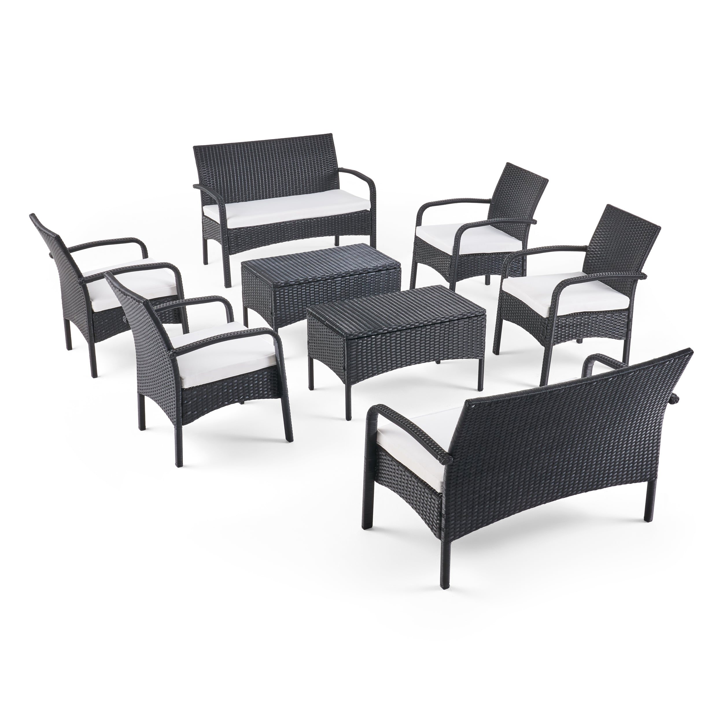 Carmela Outdoor 8 Seater Wicker Chat Set with Cushions