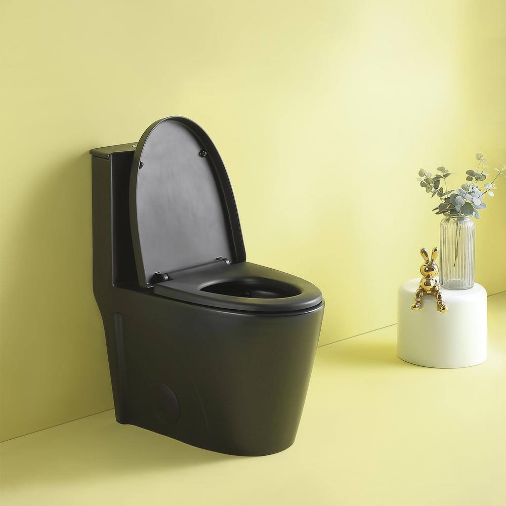 FUNKOL One-Piece 1.11.6 GPF Automatic Dual Flush Elongated Shape Ceramic Toilet in Black LML-T-B01