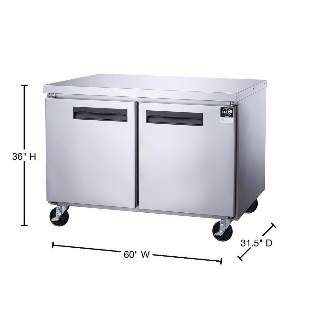 Elite Kitchen Supply 60 in. W 15.5 cu. ft. 2-Door Commercial Upright Undercounter Freezer EKS-EUC60F