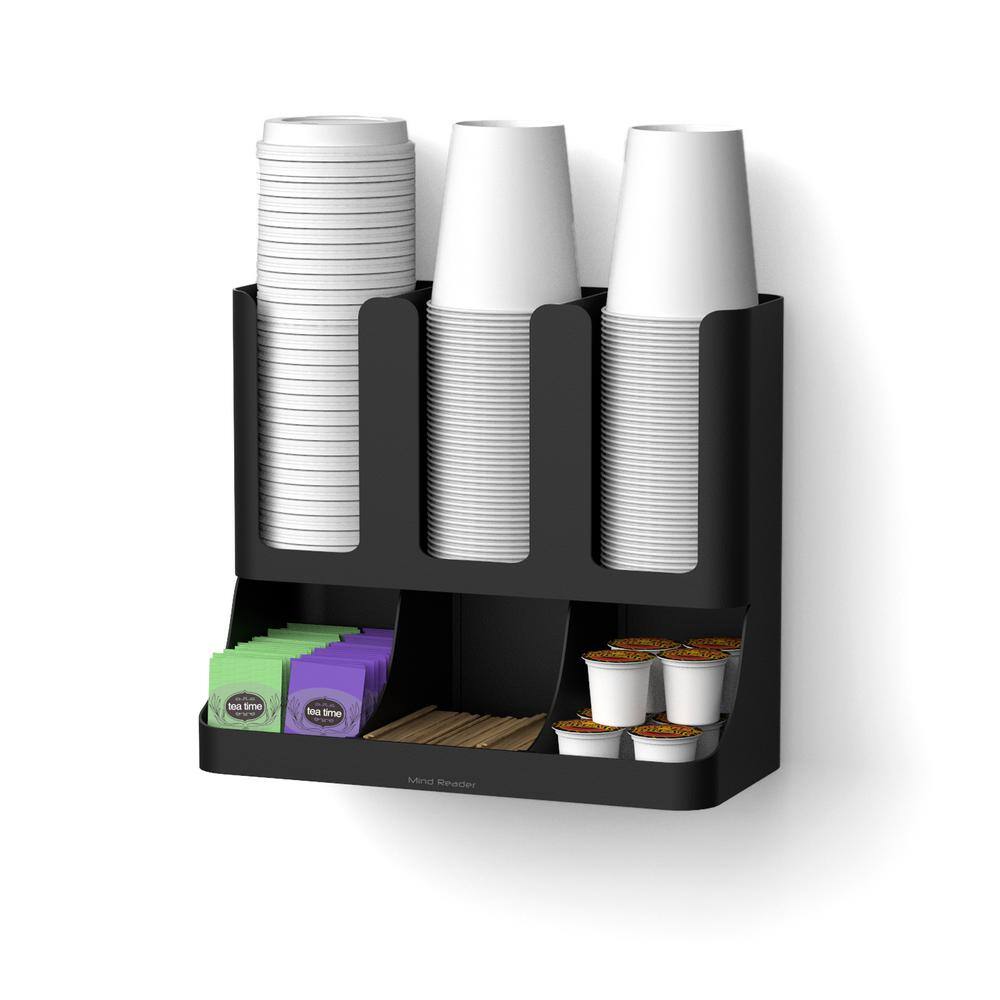 Mind Reader Anchor Collection 6-Compartment 2-Tier Coffee Cup and Condiment Organizer Black UPRIGHT6-BLK