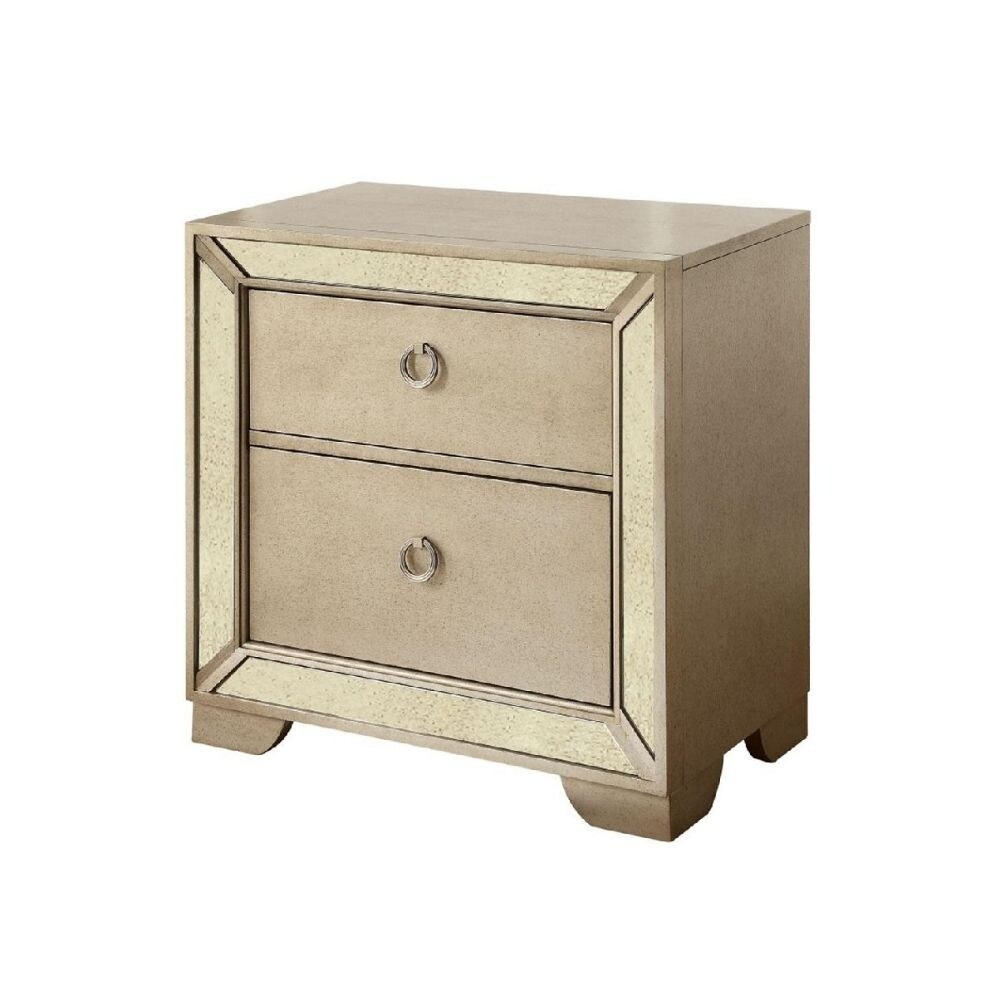 2 Drawers Nightstand With Antique Mirror Panels  Champagne