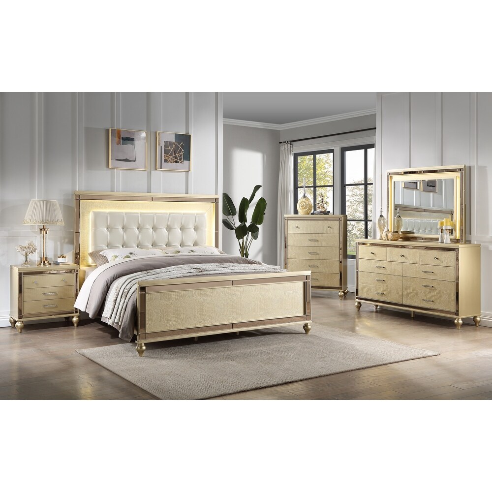 Sterling 4PC/5PC Contemporary Bedroom Set with Mirror Accents and LED Enhancements