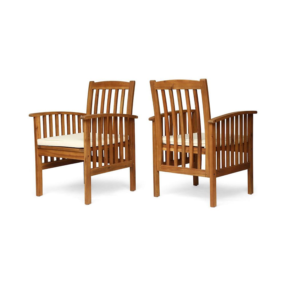 2-Piece Brown Patina Finish Outdoor Furniture Patio Dining Chairs - Cream White Cushions