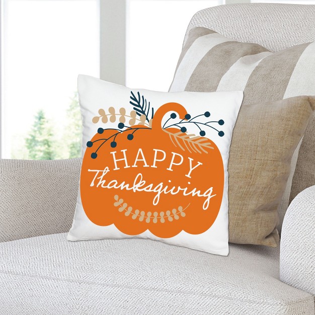 Big Dot Of Happiness Happy Thanksgiving Fall Harvest Party Home Decorative Canvas Cushion Case Throw Pillow Cover 16 X 16 Inches