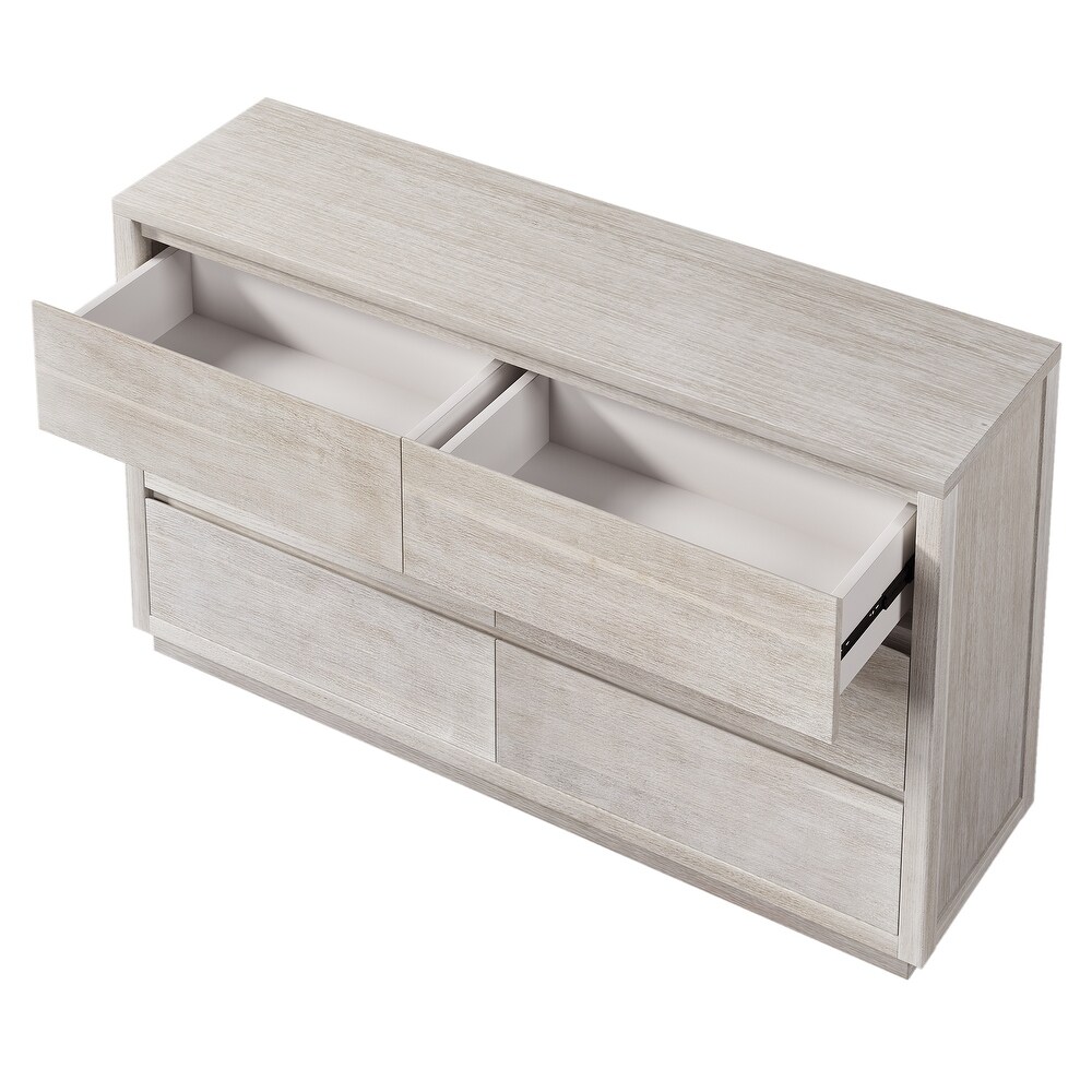 Stone White Wood Veneer 6 Drawer Dresser for Bedroom  Handle Free Drawers with Metal Runners