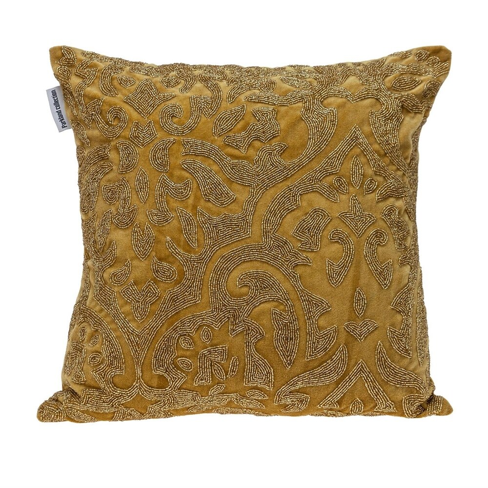 Luxe Velvet Mustard Yellow Beaded Throw Pillow