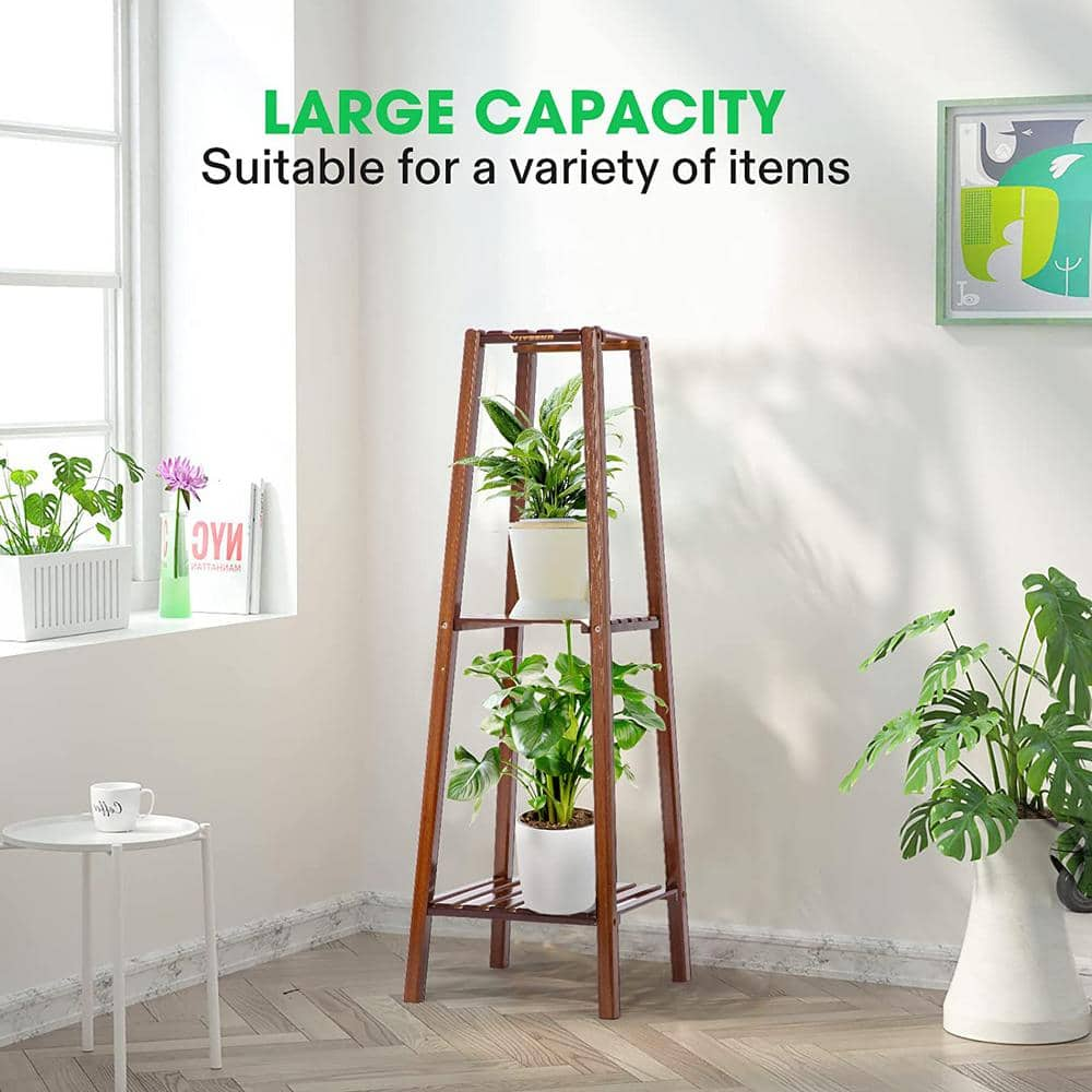 VIVOSUN 40in. Tall IndoorOutdoor Bamboo Wood Multifunctional Plant Stand (3-tiered) wal-PS021-3J