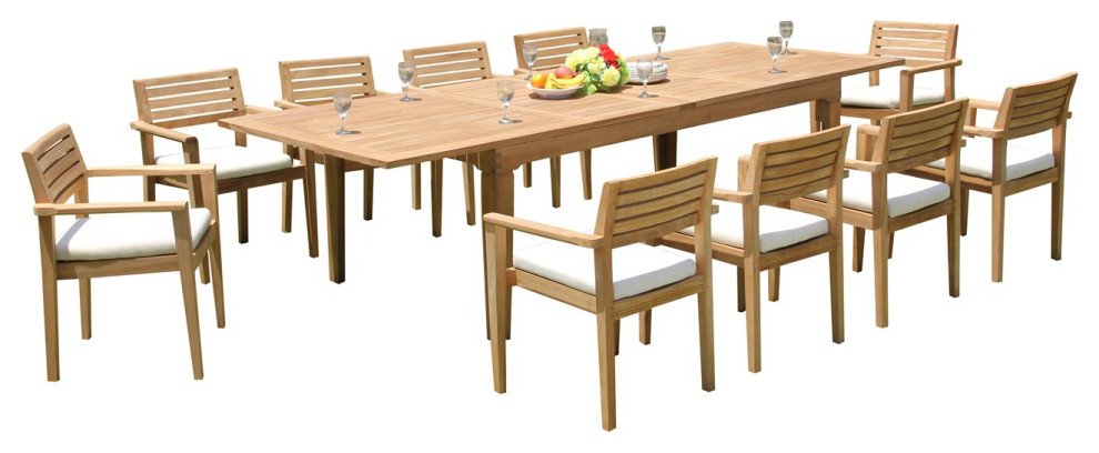 13 Piece Teak Dining Set  117 quotExtn Rectangle Table  12 Montana Stacking Chairs   Transitional   Outdoor Dining Sets   by Teak Deals  Houzz