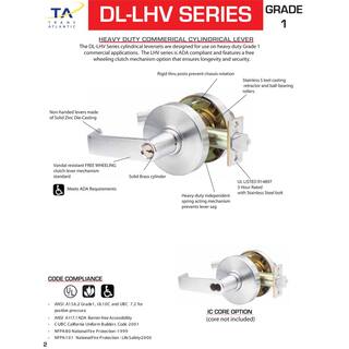 Taco Heavy-Duty Brushed Chrome Grade 1 Commercial Entry Door LeverHandle with Lock and IC Core DL-LHV53ICUS26D