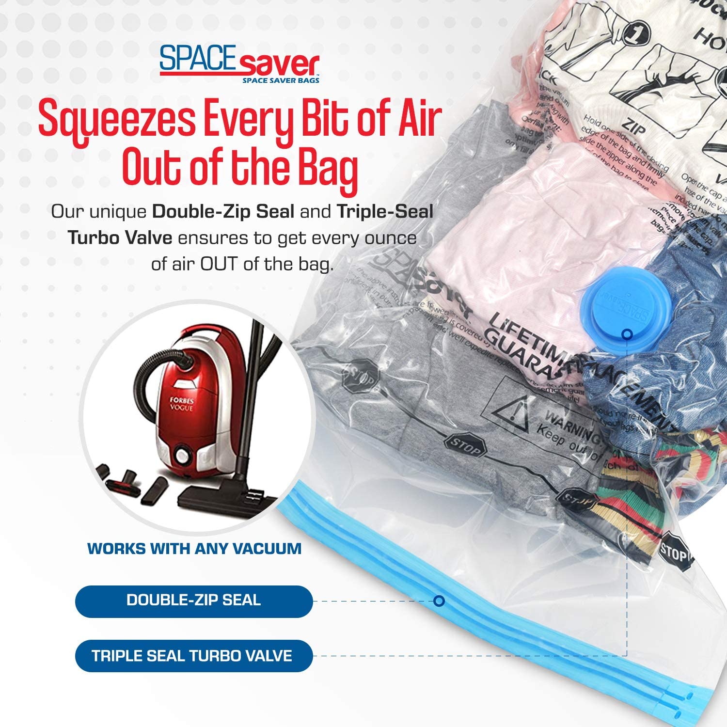 Spacesaver Premium Vacuum Storage Bags. 80% More Storage! Hand-Pump for Travel! Double-Zip Seal and Triple Seal Turbo-Valve for Max Space Saving! (Variety 4)