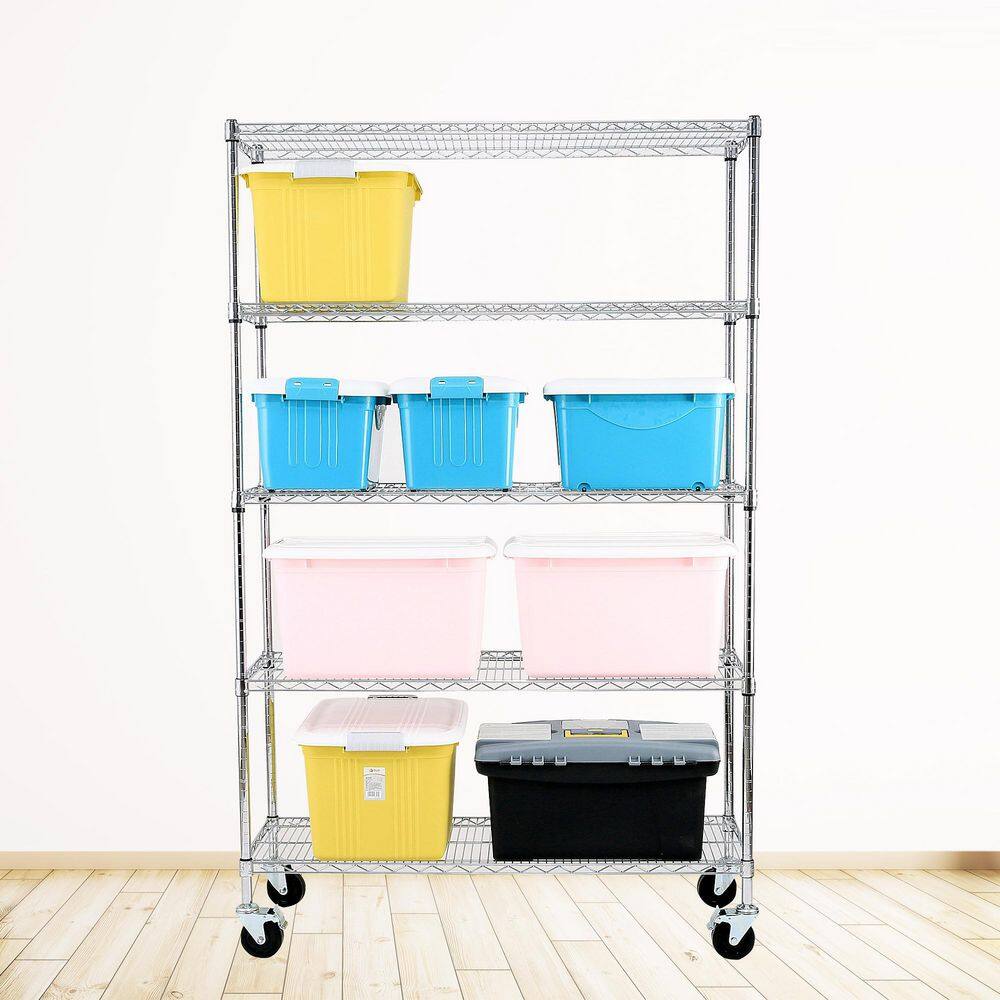 EFINE Chrome 5-Tier Heavy Duty Metal Wire Storage Shelving Unit Casters 500lbs Load Per Shelf (48 in. W x 72 in. H x 18 in. D) RS68-5C