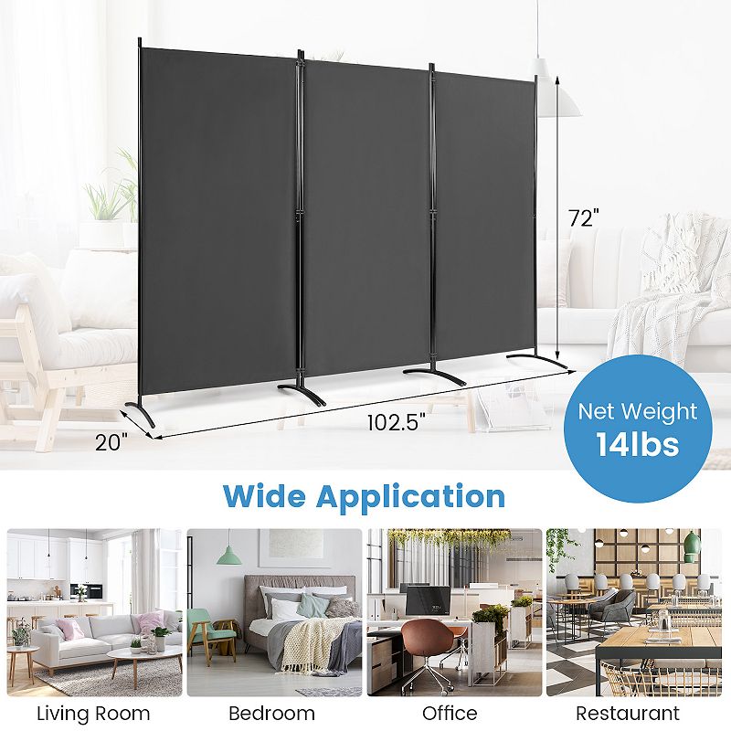 3-Panel Room Divider Folding Privacy Partition Screen for Office Room