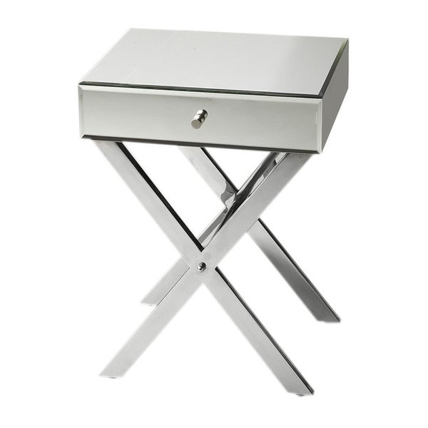 Offex Crafted Stainless Steel Mirrored Accent Side Table