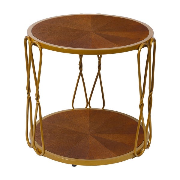 Round Wood Frame Side Table Coffee End Table Antique Black/Gold Living Room Bedroom