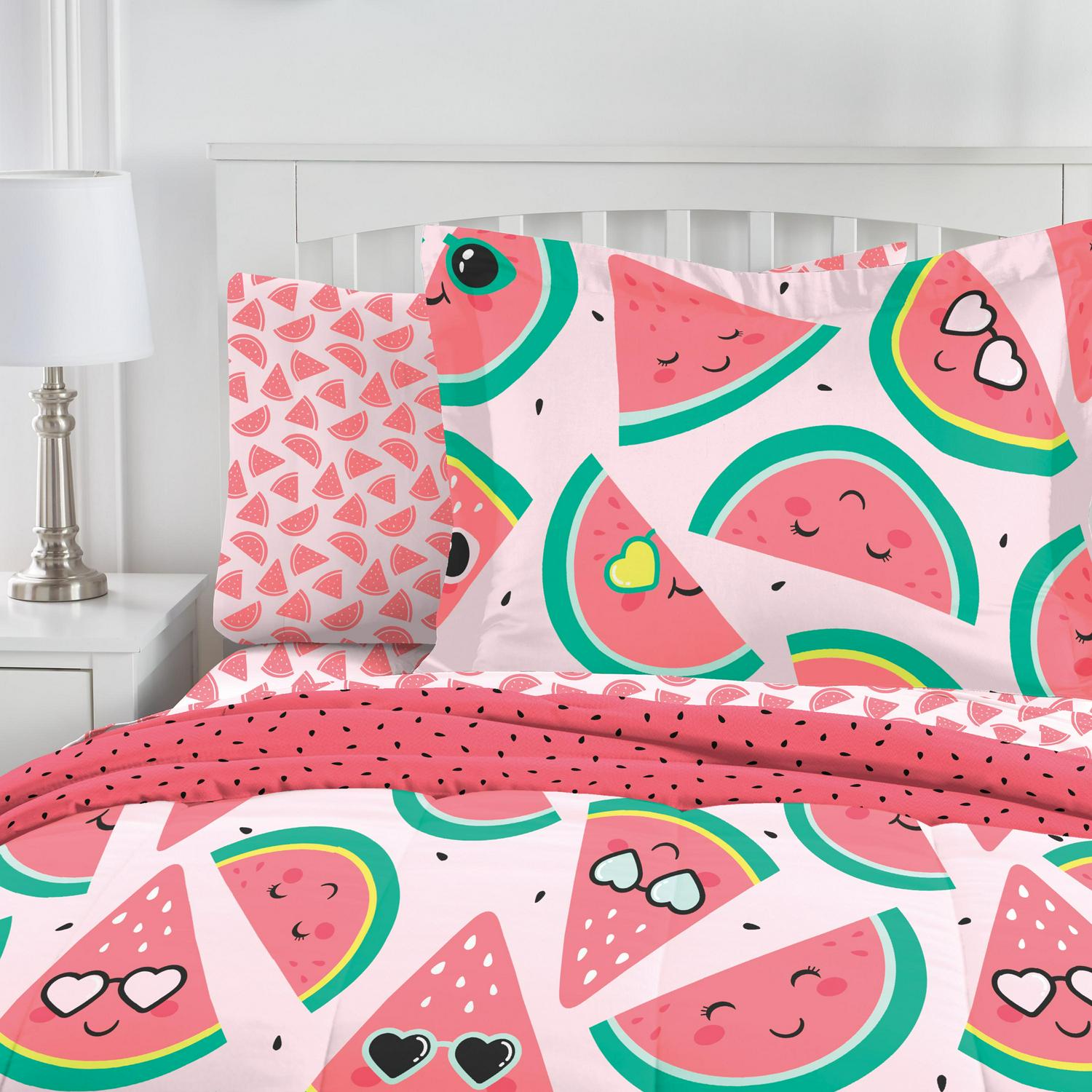 Dream Factory Watermelon Jam Twin 5 Piece Comforter Set， Polyester， Microfiber， Pink