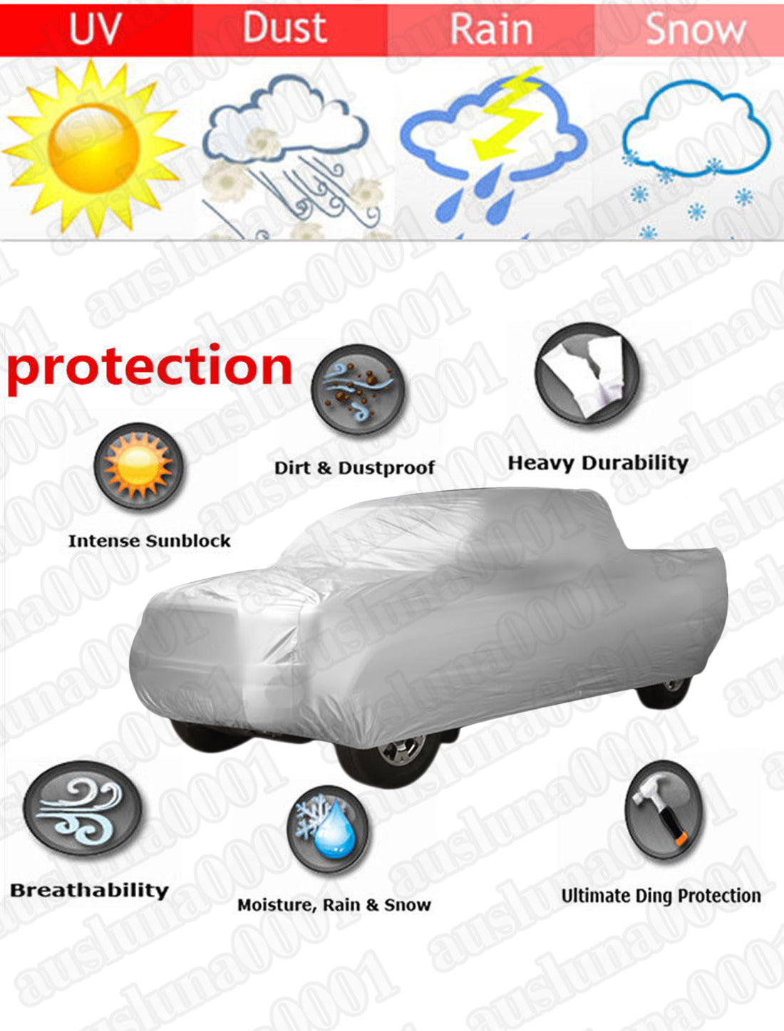 6.8m Car Truck Cover Protector Silver Tone Waterproof Stormproof Pickup Durable Outdoor Indoor