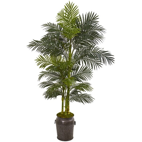 7' Golden Cane Artificial Palm Tree in Decorative Planter