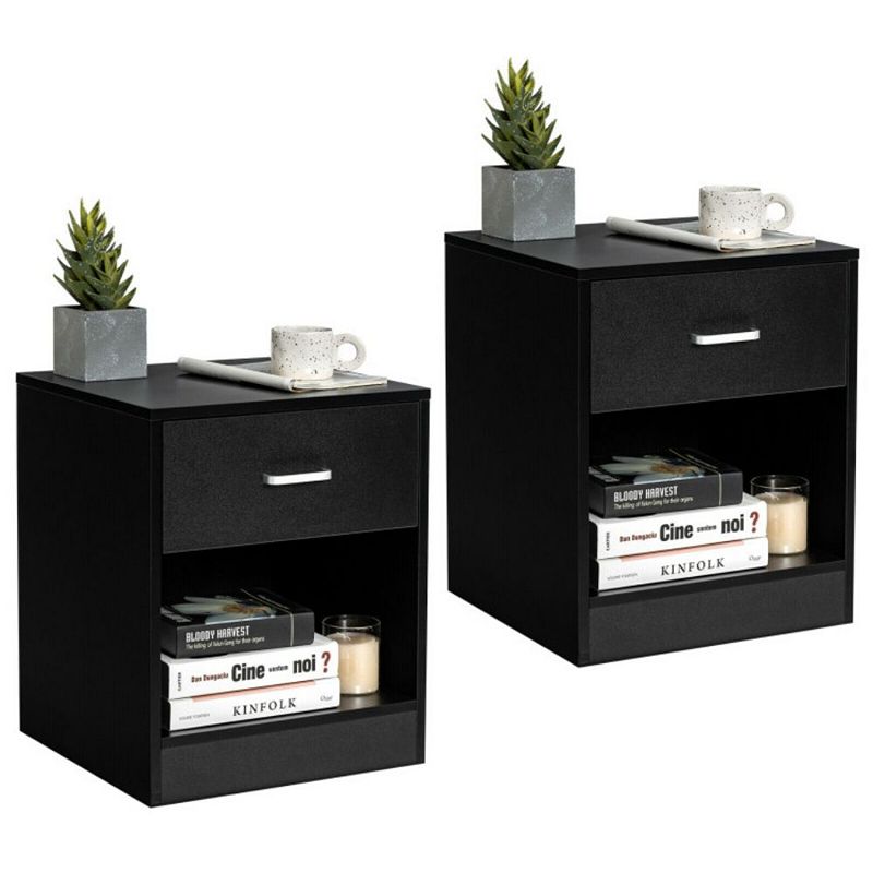 Hivago 2 Pieces Nightstand with Storage Drawer and Cabinet