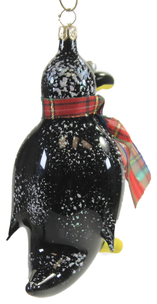 De Carlini Penguin With Plaid Scarf Glass Ornament Italian Bird A2166   Christmas Ornaments   by Story Book Kids Inc  Houzz