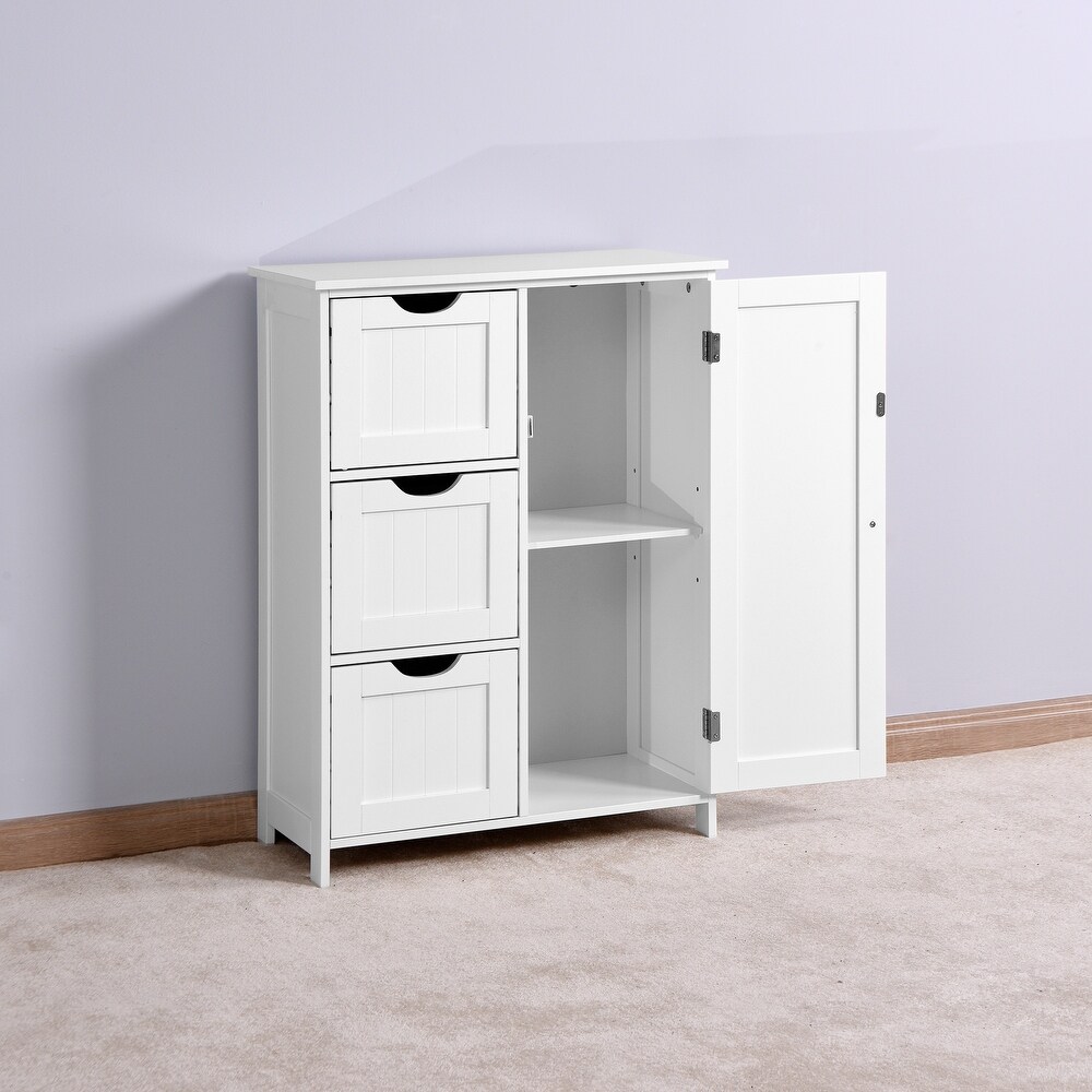 White Bathroom Storage Cabinet Freestanding Floor Cabinet with Drawers and Adjustable Shelf for Livingroom Display Cabinet