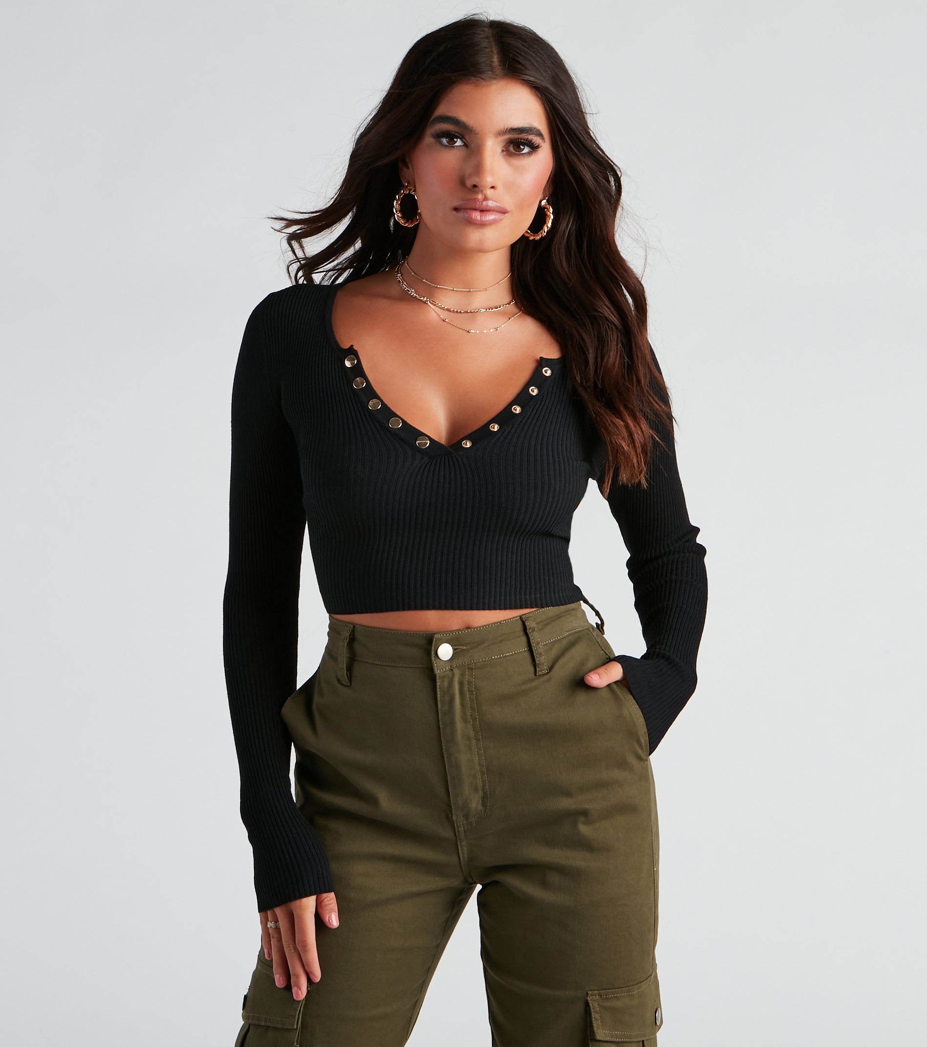 Chic Basic Button-Detail Crop Top