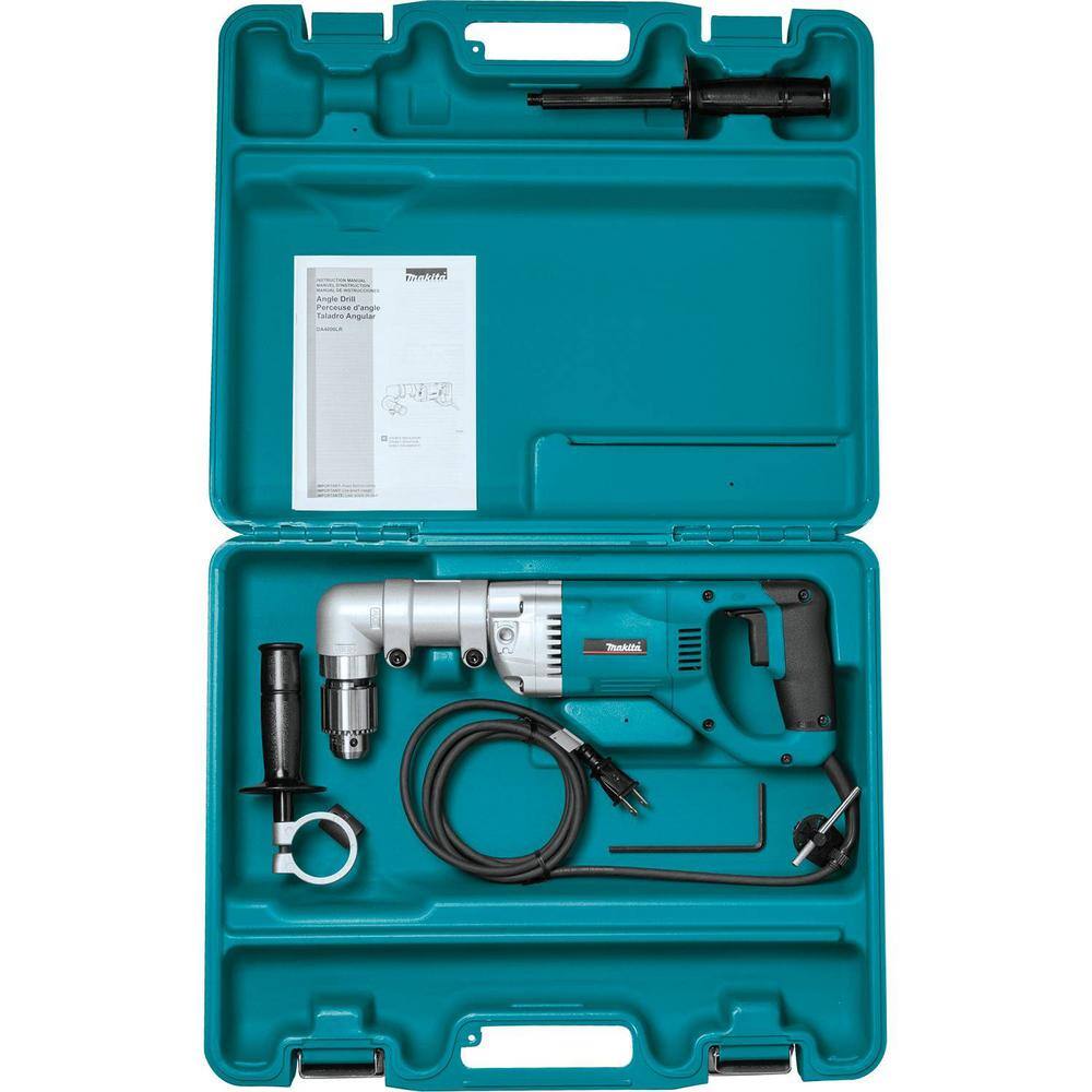 Makita 7.5 Amp 12 in. Corded 2-Speeds Reversible Angle Drill with Chuck Key Side Handle and Tool Case DA4000LR