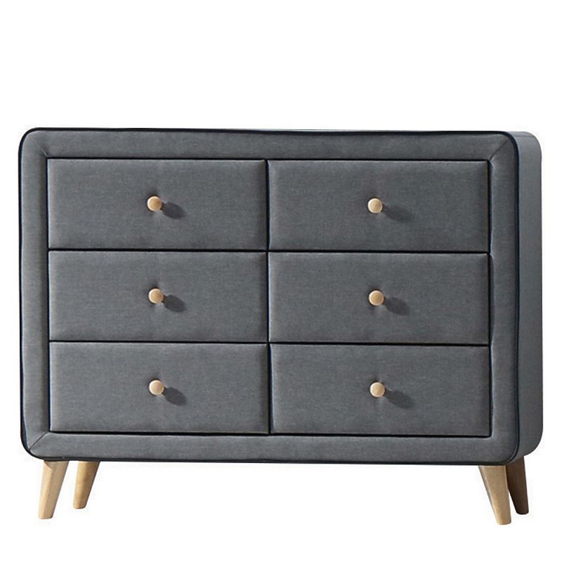 Transitional Style Wood and Fabric Upholstery Dresser with 6 Drawers， Gray